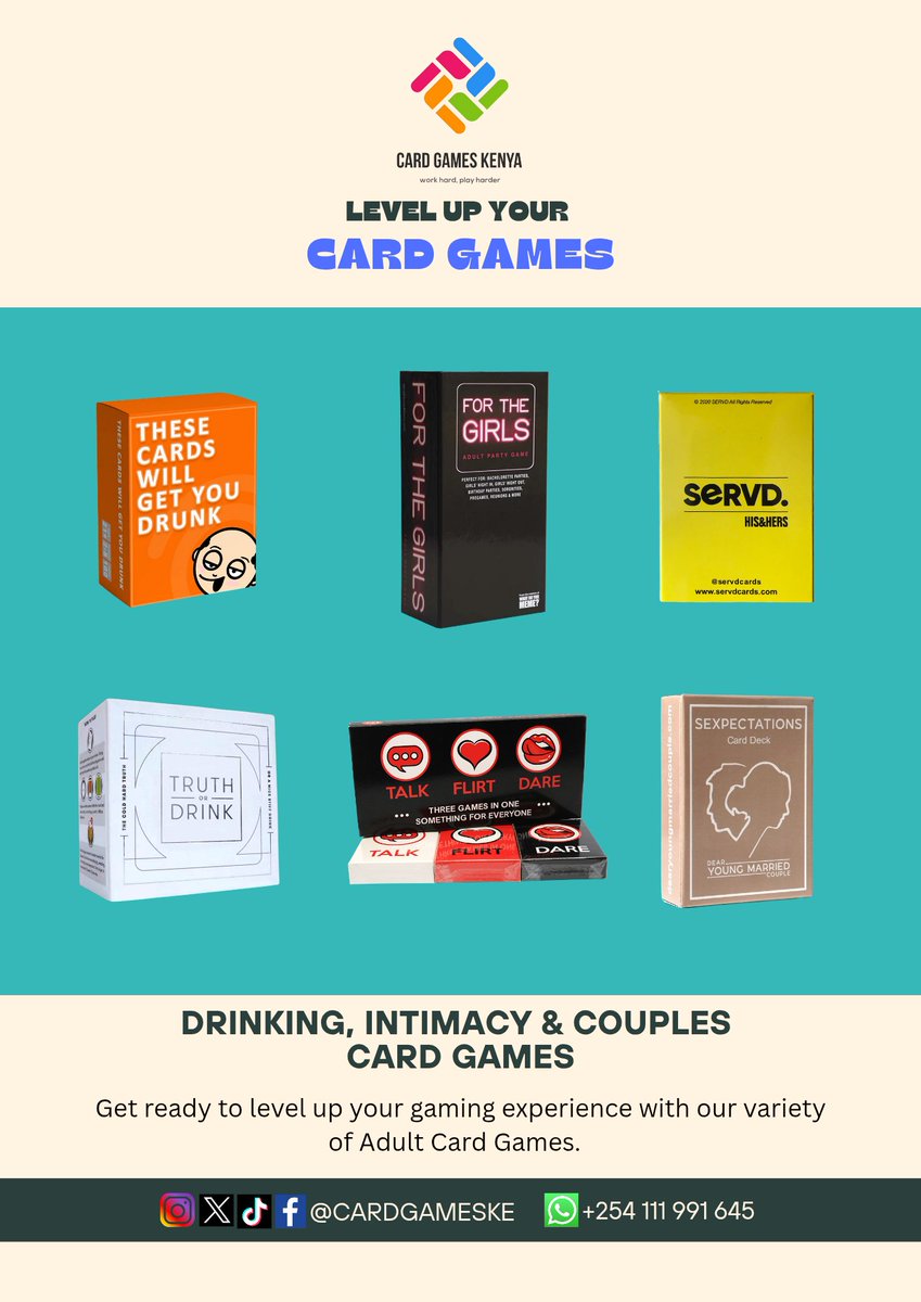 delightspaceke's tweet photo. Level up your gaming experience with our favorite Adult Card Games... 

Check out our page @cardgameske or WhatsApp +254111991645 

#CardGamesKe #Cards #Games #gamenight #gamenights254 #cardgames #Gift #GiftCard #Party #BacheloretteParty #BridalParty #BachelorParty https://t.co/wZyu32uHOZ