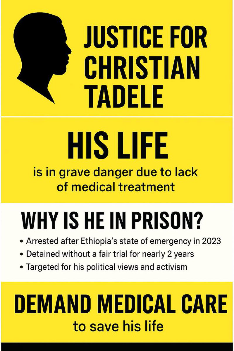 belayzemene2112's tweet image. Christian Tadele’s detention is a political weapon. His declining health is the collateral damage.. #SaveChristianTadele #FreeChristianTadele #UrgentMedicalCare #Ethiopia @UN @UNHumanRights @antonioguterres @Keir_Starmer @cnni @BBCAfrica @AlJazeera