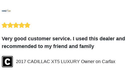 HawkChevyJoliet's tweet image. We just received a great review on Carfax. Thank you 2017 CADILLAC XT5 LUXURY Owner!