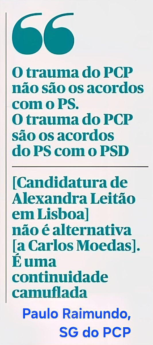 O trauma são os acordos PS/PSD? E, em Lisboa, o PCP, recusando sequer ponderar uma junção das esquerdas, dá um prémio a Moedas?! Premio à falta de lógica,  um absurdo: Leitão é a continuidade de Moedas?!  Sabiam que a esquerda precisa 1 voto + que Moedas para desalojar o artista?