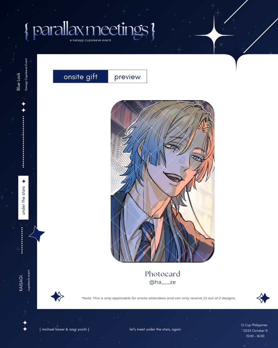 【Onsite Gift Preview】

Our emperor enjoying an intimate moment by listening with Isagi. Illustrated by <a href="/ha___ze/">haze 💮</a>! 💫

‧₊  #kiiscse #kaisagicse 🥀