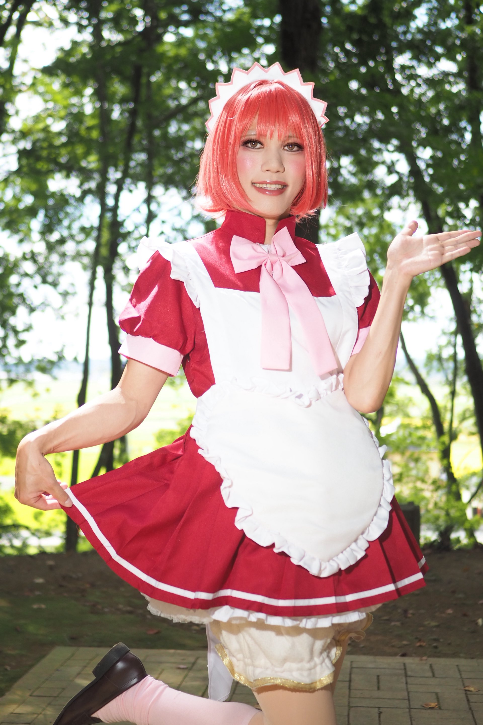 自作 コスプレ　東京ミュウミュウ　カフェ服　桃宮いちご 東京ミュウミュウ 桃宮いちご メイド服 コスプレ衣装 ドロワーズ