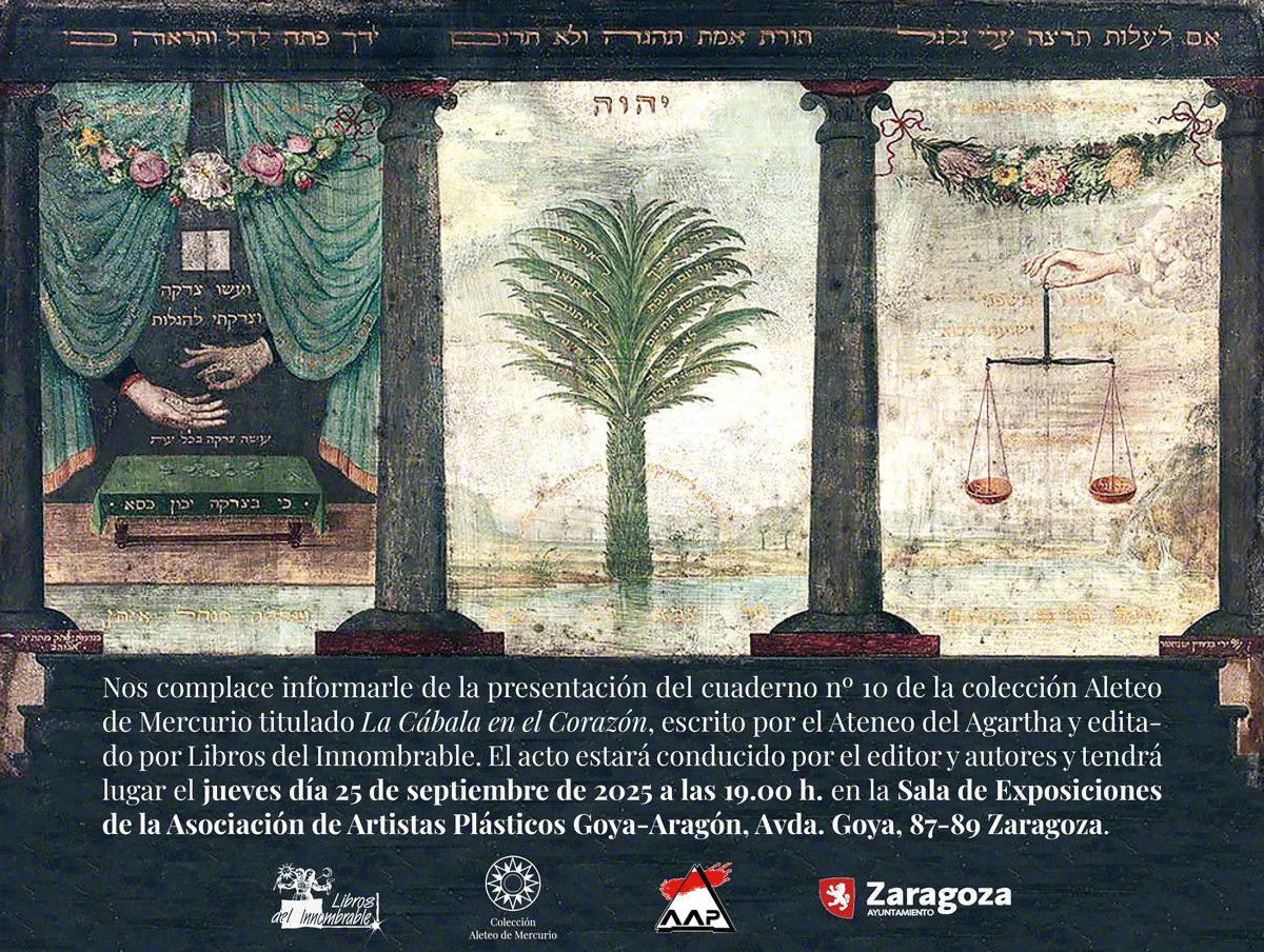 Hoy, jueves, en Zaragoza.
#PresentaciónDeLibro #Zaragoza #LaCábalaEnElCorazón #LibrosDelInnombrable #AteneoDelAgartha #Cábala #Literatura #Simbolismo #librosdelinnombrable
#cábala #NovedadEditorial #ZaragozaLee  #ateneodelagartha #cábala