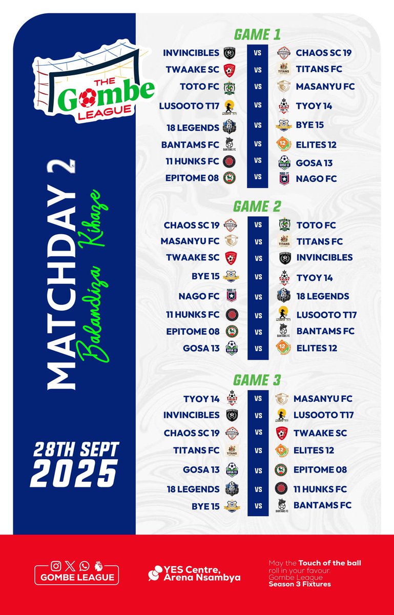 MATCHDAY 2 LOCKED IN 🔒 
#GombeLeague #GELITES12