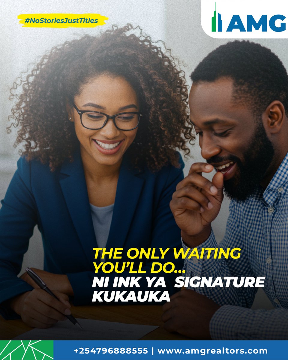 “Niliambiwa title deed iko kwa pipeline… 2 years later, pipeline bado imekauka.”

At AMG, pipeline ni 60 days flat. Title yako iko kwa meza.
#NoStoriesJustTitles #13yearsofturningdreamstodeeds