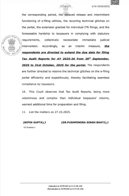 akhilpachori's tweet photo. Rajasthan HC Interim Order directing CBDT to extend the due date for filing Tax Audit Reports to 31st October 2025 for the period

#TaxAuditExtension #TaxAudit #taxauditdateextension https://t.co/0XmQICpVZ7