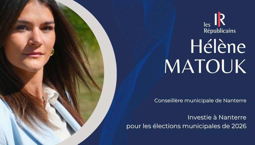 Le 23 septembre, la Commission Nationale d'Investiture <a href="/lesRepublicains/">les Républicains</a>, présidée par <a href="/AnnieGenevard/">Annie Genevard</a>, a investi Hélène Matouk pour porter nos couleurs lors des #élections #Municipales2026 à #Nanterre