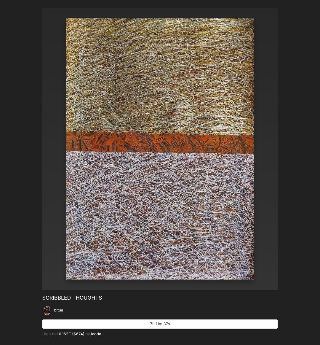 Woke up to a bid 😭🔥🔥🔥

The First Bid for "TEXTURED" collection has began 😭🙏 thank you so much <a href="/WhiteGrape19/">老大</a> for your undying support, thank you thank you than you 😭🤍🤍.

Current Bid:0.162ETH ( this is also my first ANTH) 😭🤍🔥🔥

🔗👇