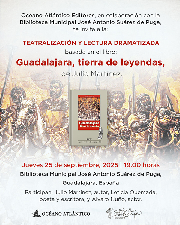 #Agenda. Lo+próximo (citas). Convocatorias para hoy jueves 25 de septiembre
#Guadalajara. Teatralización y lectura dramatizada del libro: Guadalajara, tierra de leyendas henaresaldia.com/evento/guadala… a través <a href="/henaresaldia/">Henares al Día. El blog de la provincia</a> <a href="/aache_ediciones/">Aache Ediciones</a> <a href="/martinezgajulio/">Julio Martinez García</a> <a href="/MHistorico/">Julio Martínez García</a> <a href="/editoresoceano/">Océano Atlántico Editores</a>