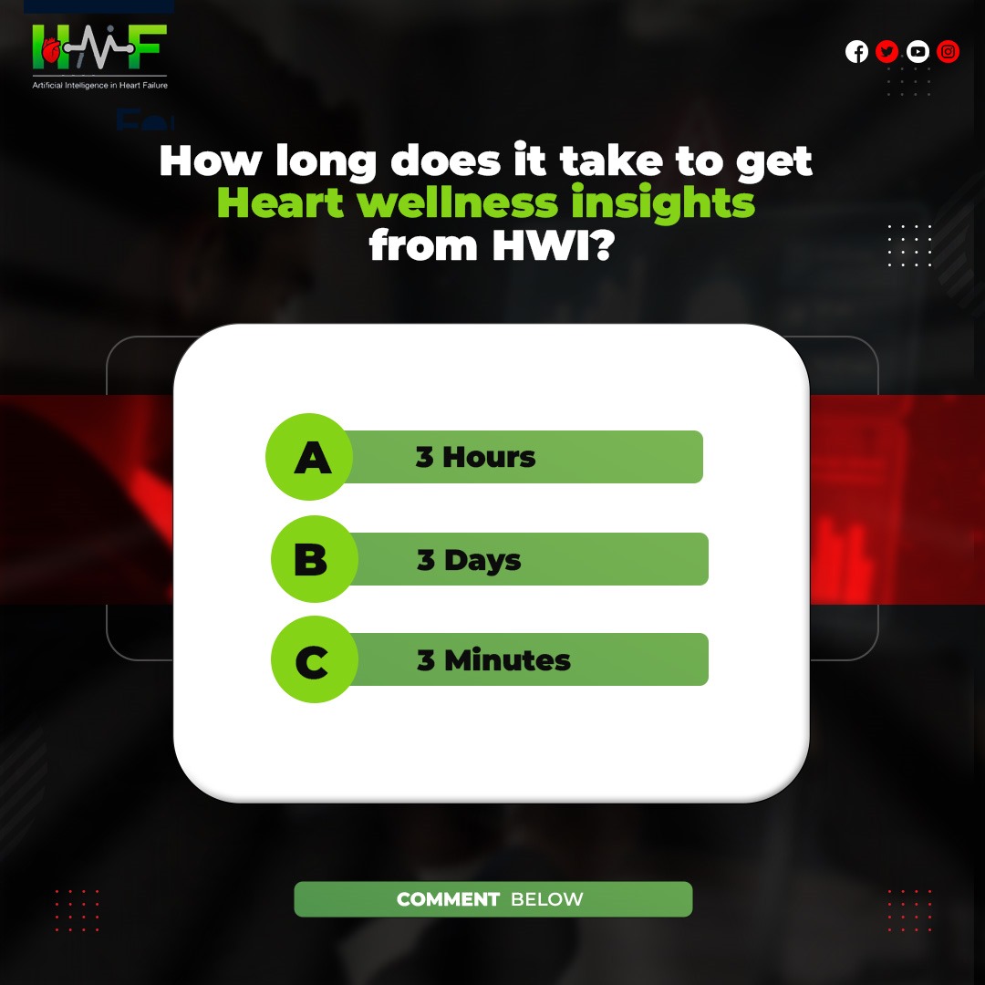 HaifTech's tweet image. How long does it take to get heart wellness insights from HWI? 
Options: 
✅3 Hours 
✅3 Days 
✅3 Minutes 

Share your thoughts in the comments below.