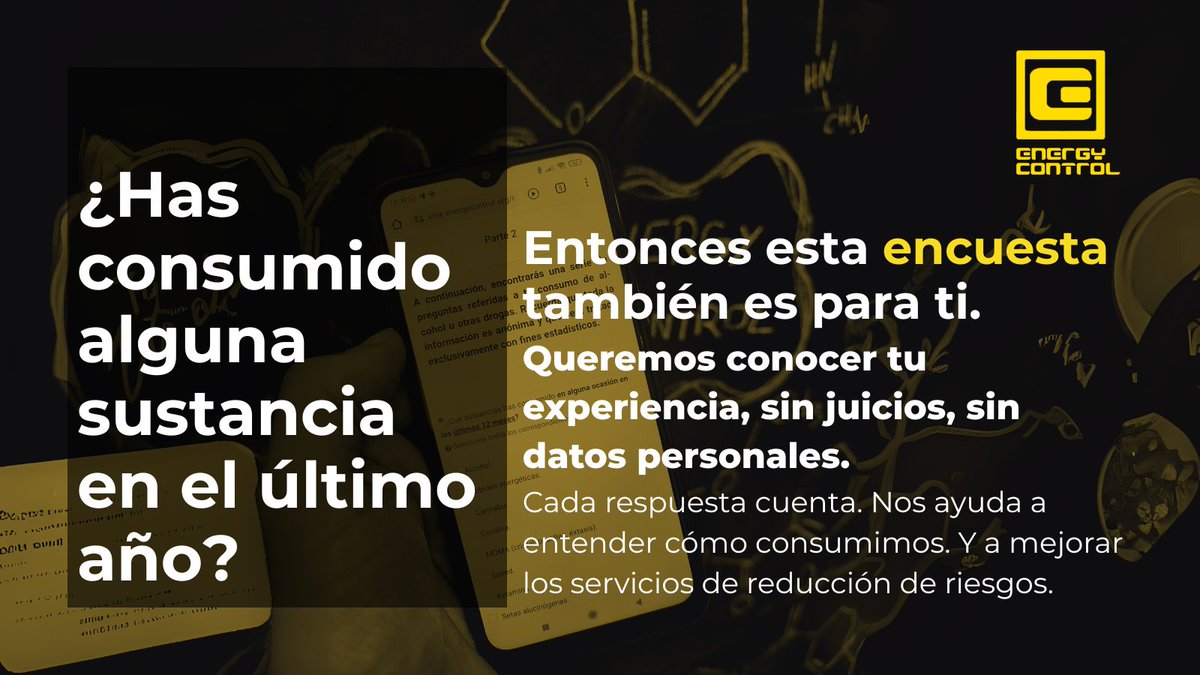 ⏳ ¡Últimos días para participar en la Encuesta 2025 de Energy Control!

Si has consumido alguna sustancia en el último año, tu experiencia cuenta 💬

🧪 Anónima
🕒 Solo 15 min
📊 Nos ayuda a mejorar los servicios de reducción de riesgos
🔗 lime.energycontrol.org/index.php/2434…
🙏 RT
¡Gracias!