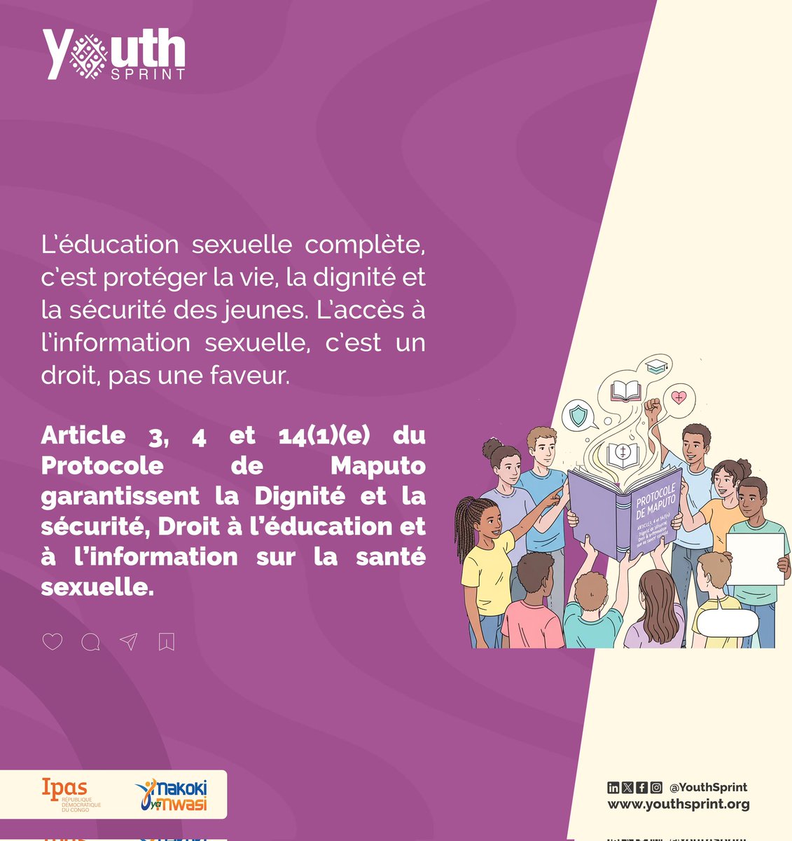 BitumbaPamphil's tweet image. #ESC

Le Protocole de Maputo dûment ratifié en RDC, garantit aux jeunes et adolescents les droits d&apos;accéder aux informations sur la santé #sexuelle avec dignité et en toute sécurité.

#ProtocoleMaputo 
@Asrjrdcongo @YouthSprint @MakokiYaMwasi @Mulunda_JC @CybelleFuraha