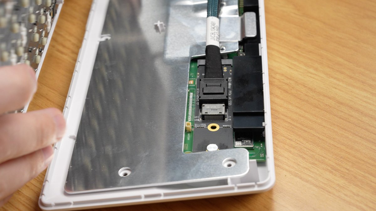 geerlingguy's tweet image. First thing I did was yank the SSD out and replace it with an M.2 to OCuLink adapter, so I could game and local-LLM on the thing, using an AMD RX 7900 XT with 20 GB of GDDR6 VRAM.