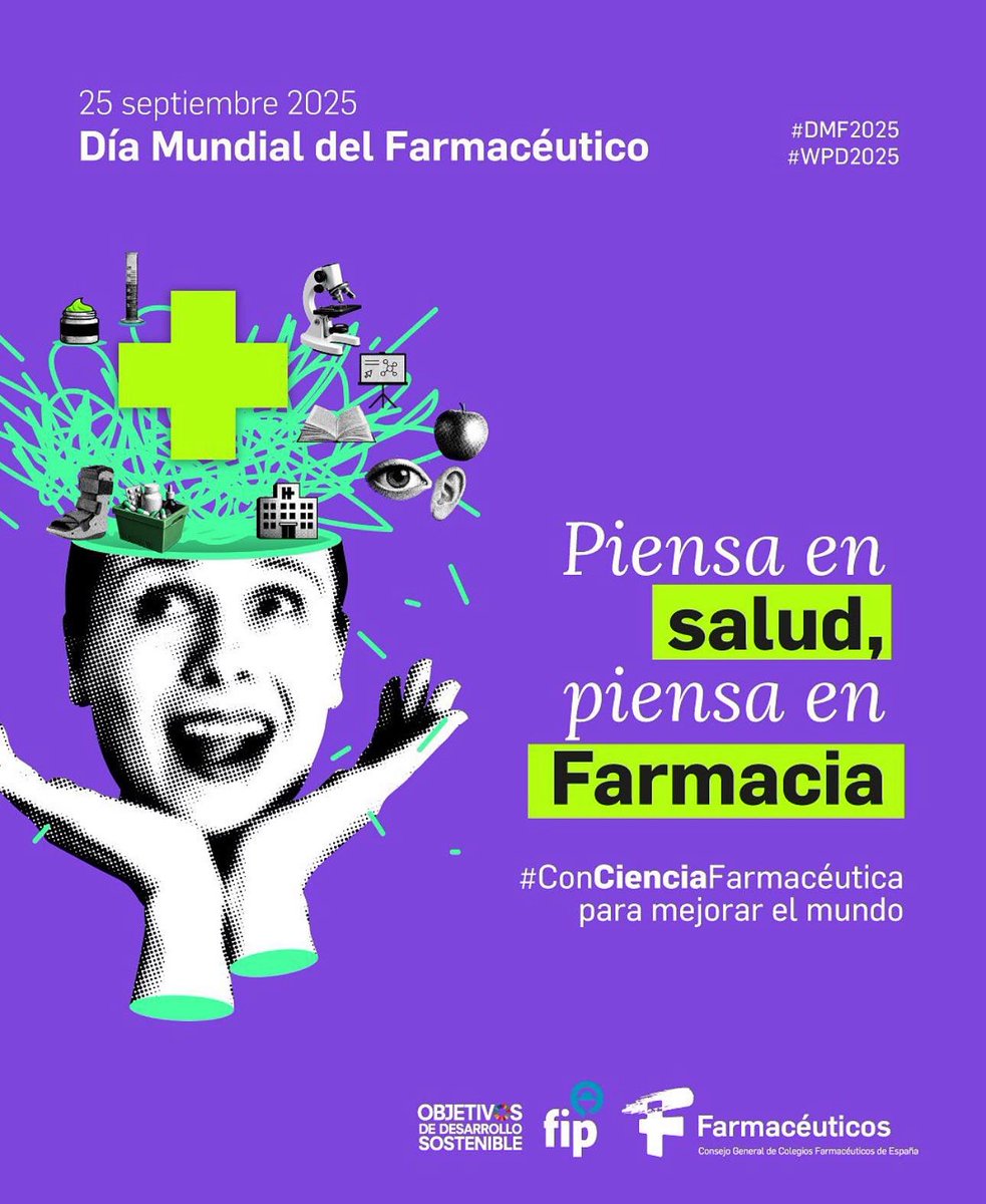 💊25 septiembre. Día Mundial del Farmacéutico🌍 
💡 Desde la <a href="/ffarmaciaUCM/">Facultad Farmacia UCM</a> nos unimos al lema “Piensa en salud, piensa en Farmacia” para celebrar a quienes, #conCiencia y compromiso, hacen de la profesión farmacéutica un pilar esencial de la salud de la población
#DMF2025
