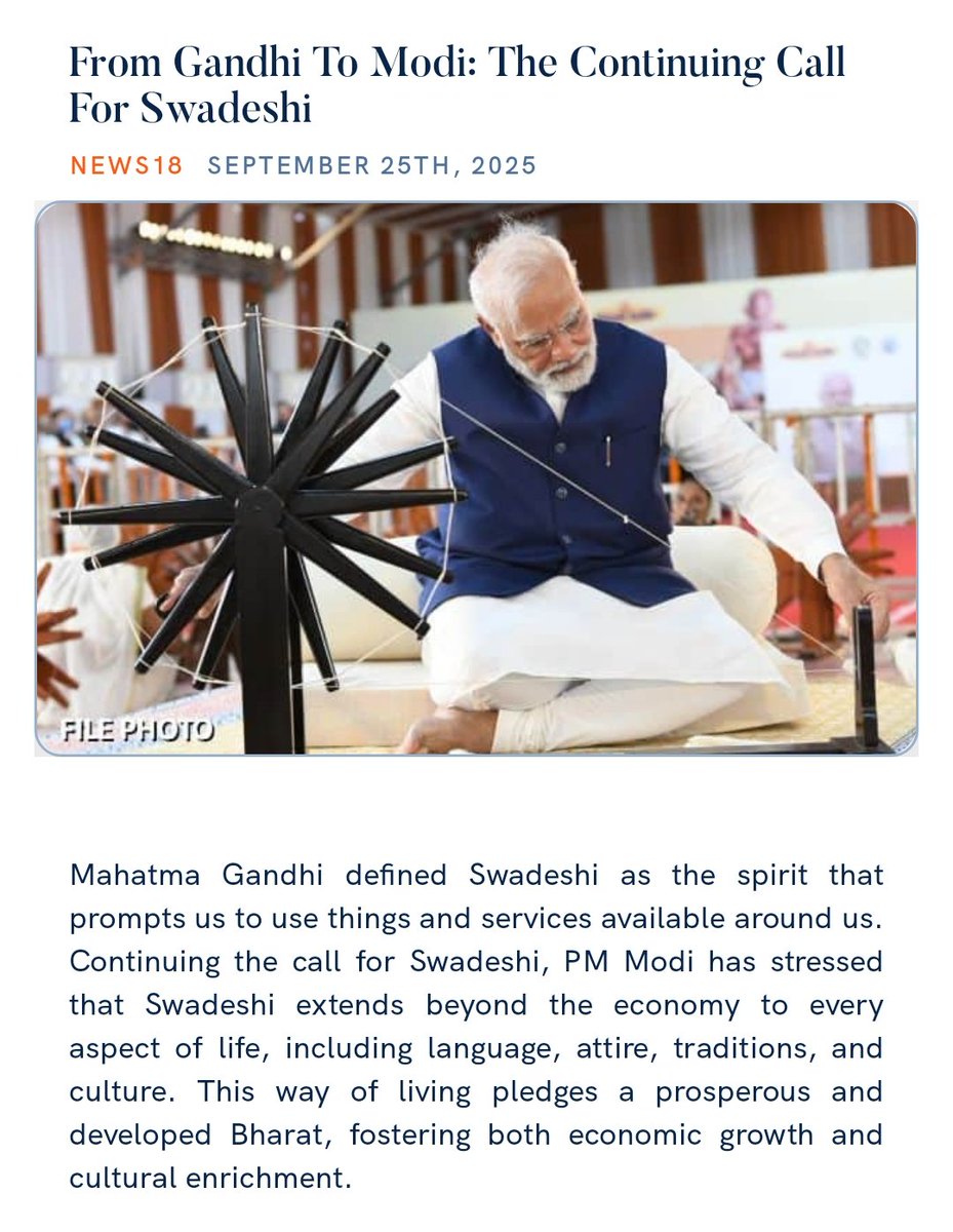 PMOIndia's tweet image. From Gandhi To Modi: The Continuing Call For Swadeshi
news18.com/amp/opinion/op…
via NaMo App