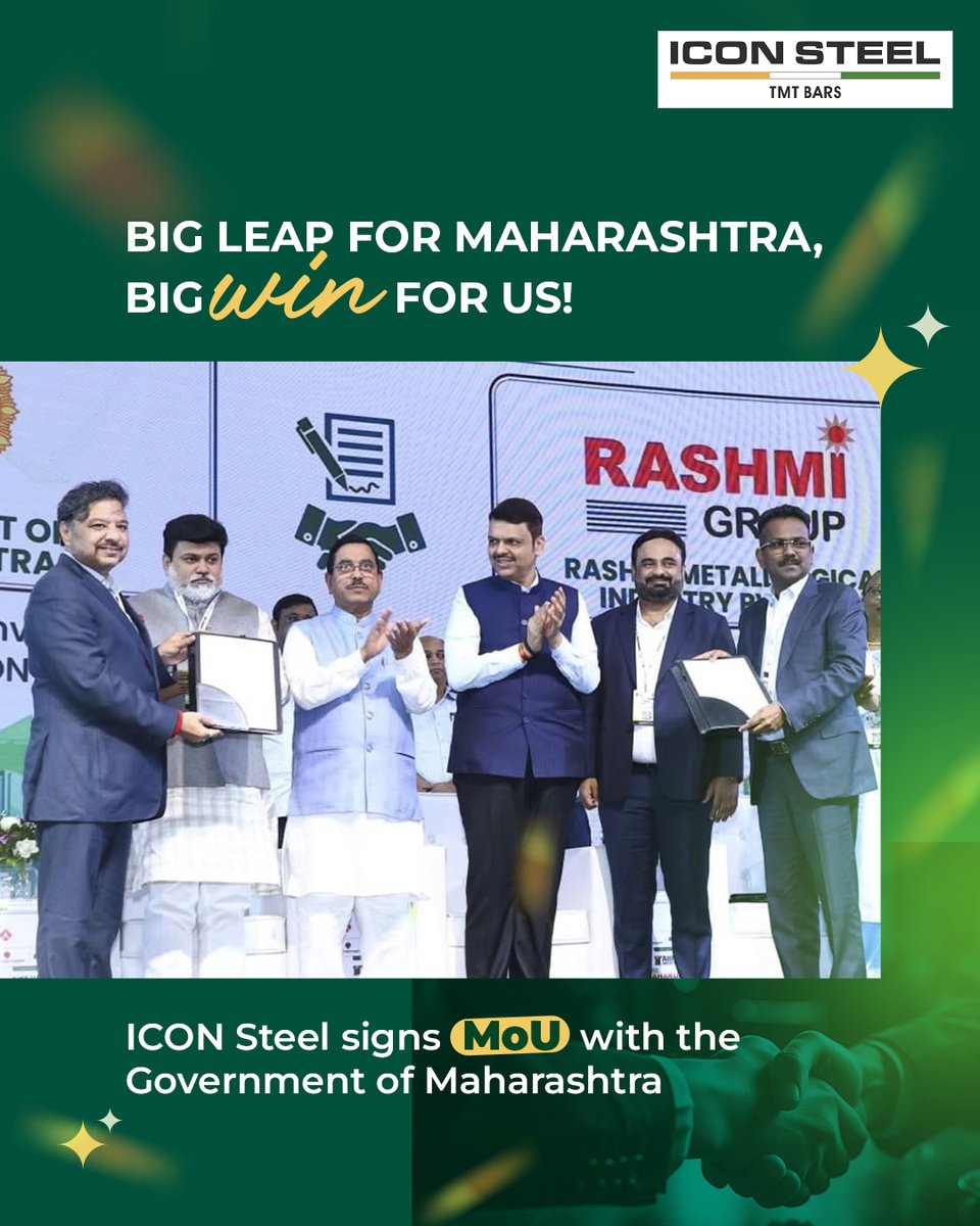 iconsteelindia's tweet image. A new chapter for ICON Steel!
With our MoU with Maharashtra Govt. for the Chandrapur Plant, we pledge growth, jobs &amp;amp; India’s 1st 5-Star #GreenSteel brand. 

#IconSteel #MakeInIndia #SustainableGrowth #SteelIndustry