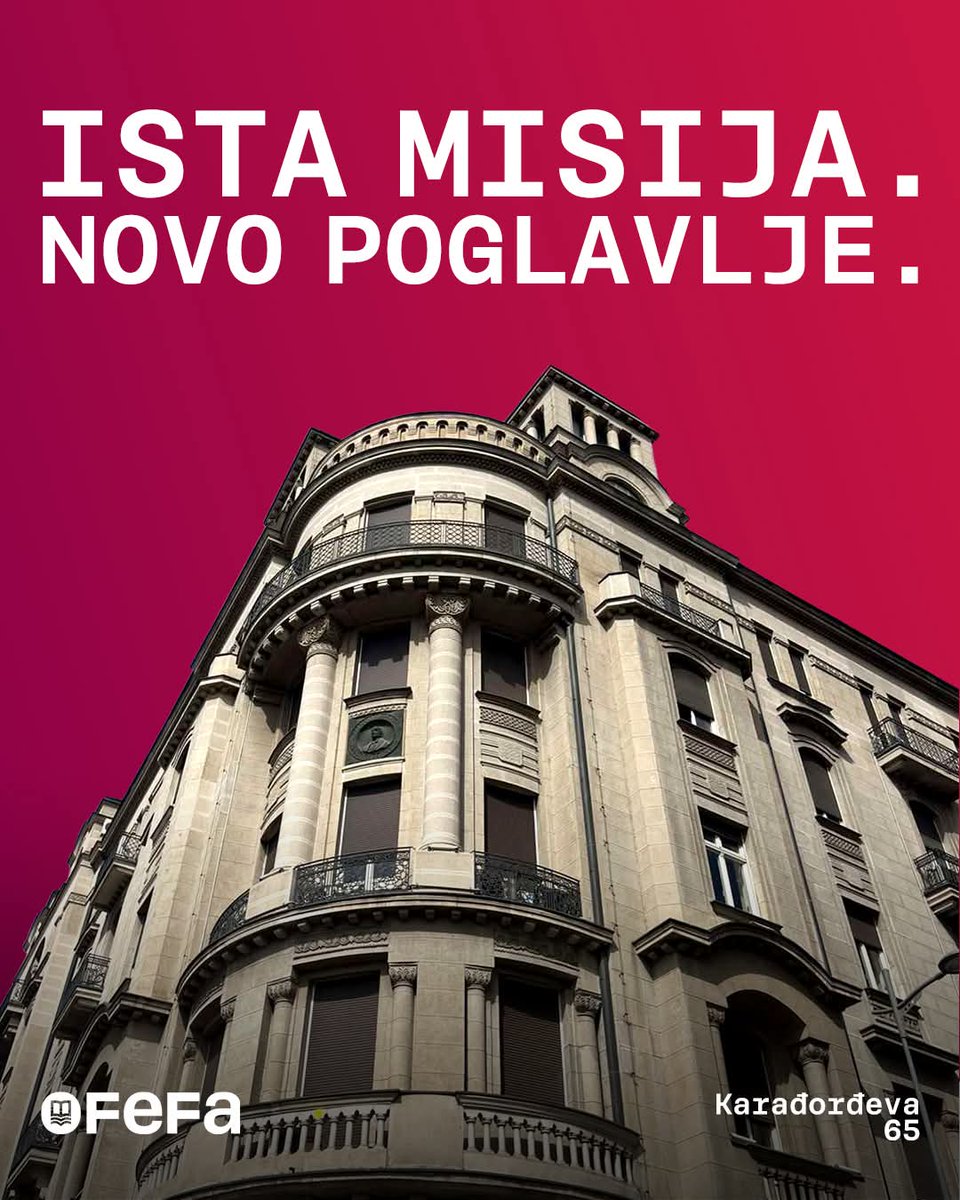 Otvaramo novo poglavlje. ✨
 Od ove akademske godine #FEFA priču pišemo u novom prostoru, u skladu sa vizijom koju zajedno stvaramo.

📍 Vidimo se na novoj adresi: Karađorđeva 65