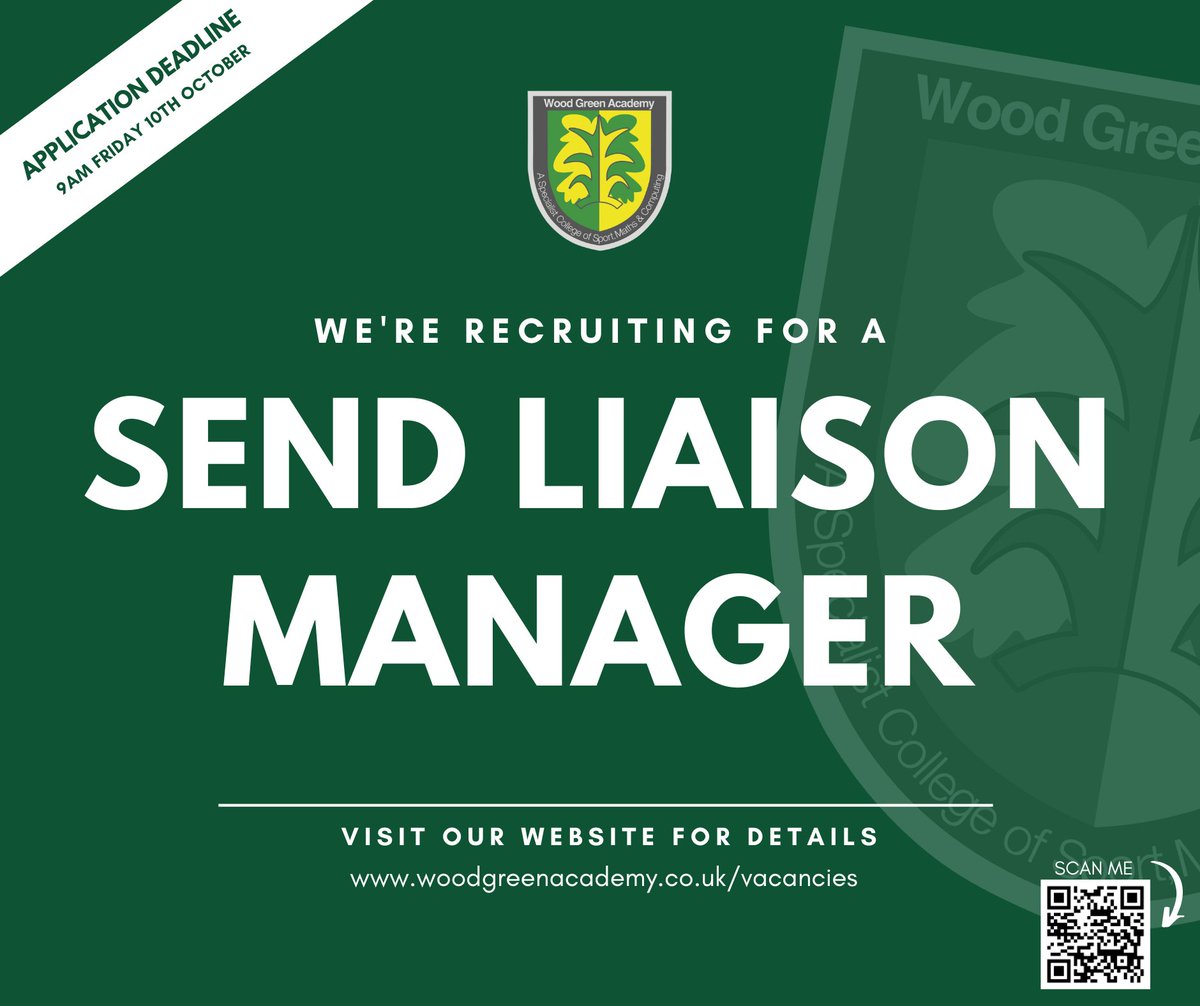 We're Hiring! Take a look at our latest vacancy.

woodgreenacademy.co.uk/vacancies/

#JobVacancy #Vacancies #WGAJobs #Jobs #WestMidlandsJobs #JoinOurTeam