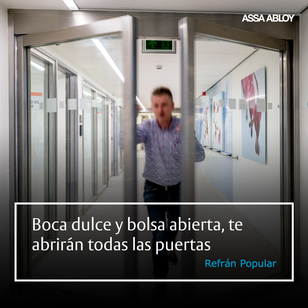 Viernes de #FrasesConPuertas 📝🚪

Con nosotros no hacen falta ni la boca dulce ni la bolsa abierta... ¡nuestras puertas son automáticas! 😏

#FelizFinde
#ASSAABLOY
