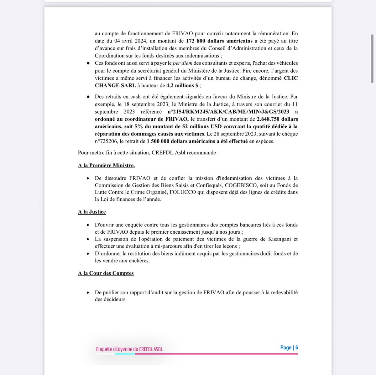 #RDC: « Siphonnage de 195 millions USD des victimes de la guerre de Kisangani » (Rapport)