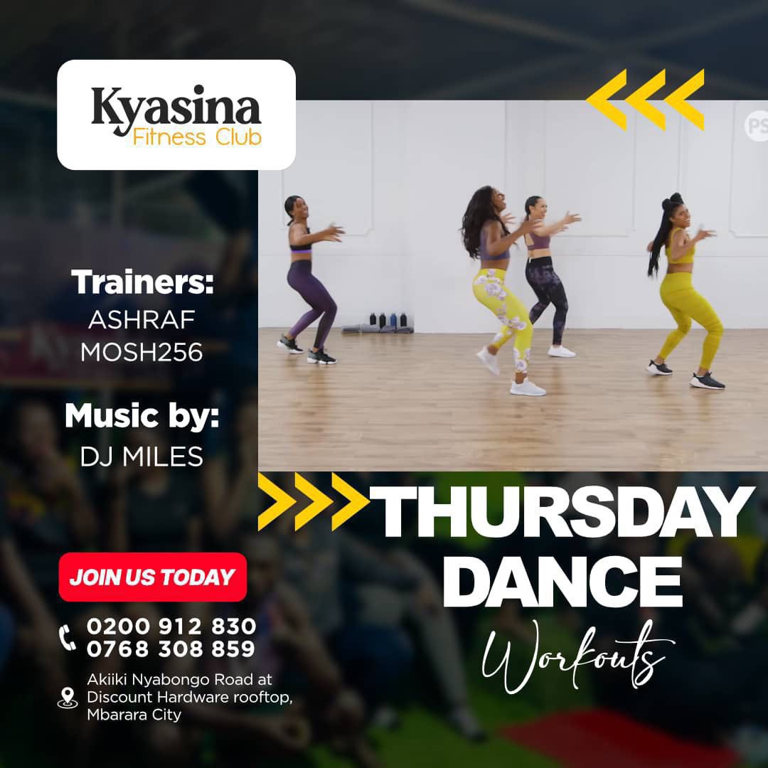 Need a fun way to stay active and socialize? Come dance with us at #KyasinaFitnessClub on Bus park Road in Mbarara City every Thursday from 7pm to 8:40pm. Only 7k to join in the fun! See you there! 💪🏼🕺
+256200912830