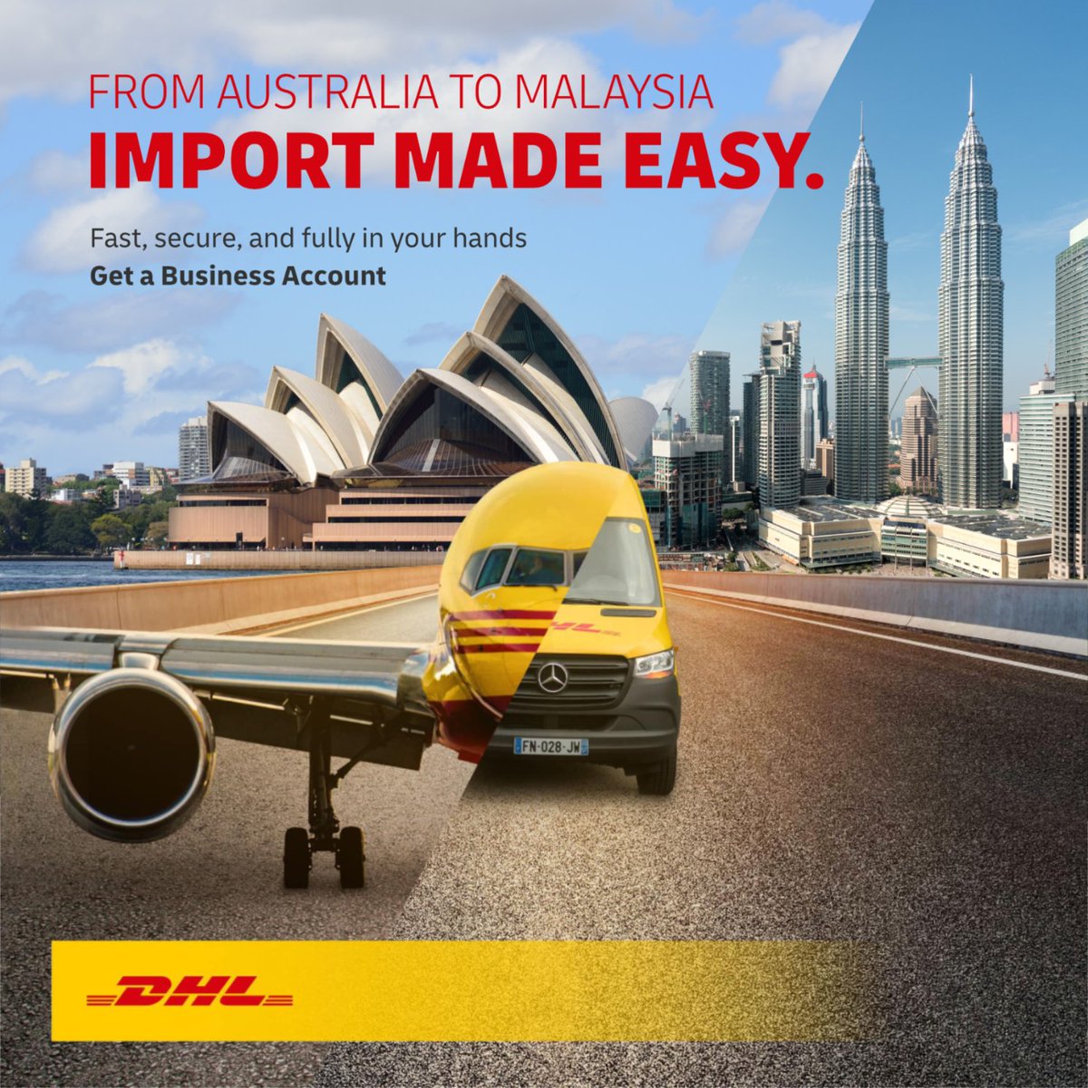 Importing premium Aussie goods into Malaysia? 🇦🇺 

Your customers expect fast delivery.

DHL Express helps SMEs like yours scale with speedy imports, seamless clearance, and reliable tracking all the way.

⚡Sign up for DHL Express business: dhl.com/discover/en-my…

#australia
