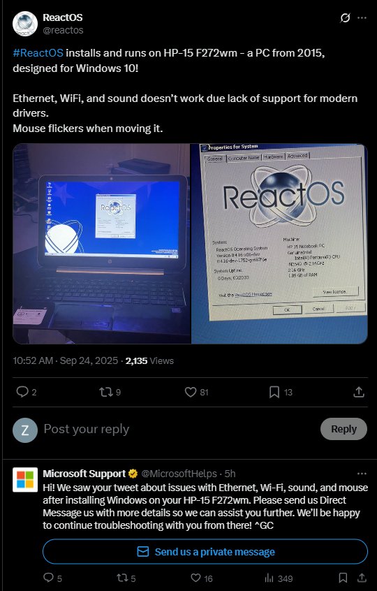 reactos's tweet image. Microsoft offering support for #ReactOS? Yes.