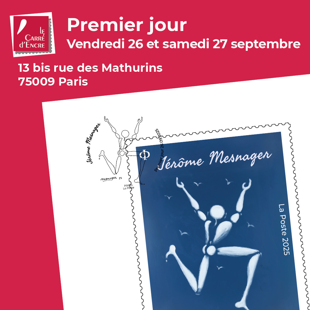 ⏳C'est demain &amp; samedi au Carré d'Encre - Paris 9 !
On vous attend dès 10h pour la vente en avant première du timbre Jérôme Mesnager. Ce timbre fait partie de la série artistique, et l'oeuvre est intitulée "Merci facteur !".
L'oblitération a lieu jusque 17h.
