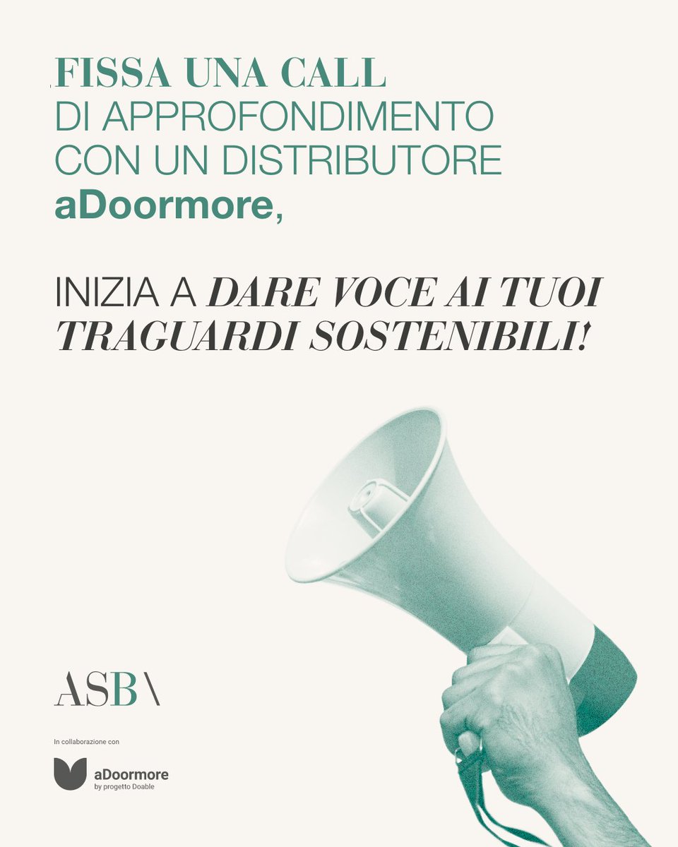 Hai paura del #greenwashing?

#aDoormore è la piattaforma di Progetto Doable che facilita lo scambio di idee e esperienze in ambito sostenibile. Una community nata per aiutare le aziende ad orientarsi in modo possibile con azioni concrete.

Clicca qui: asborsoni.com/it/adoormore