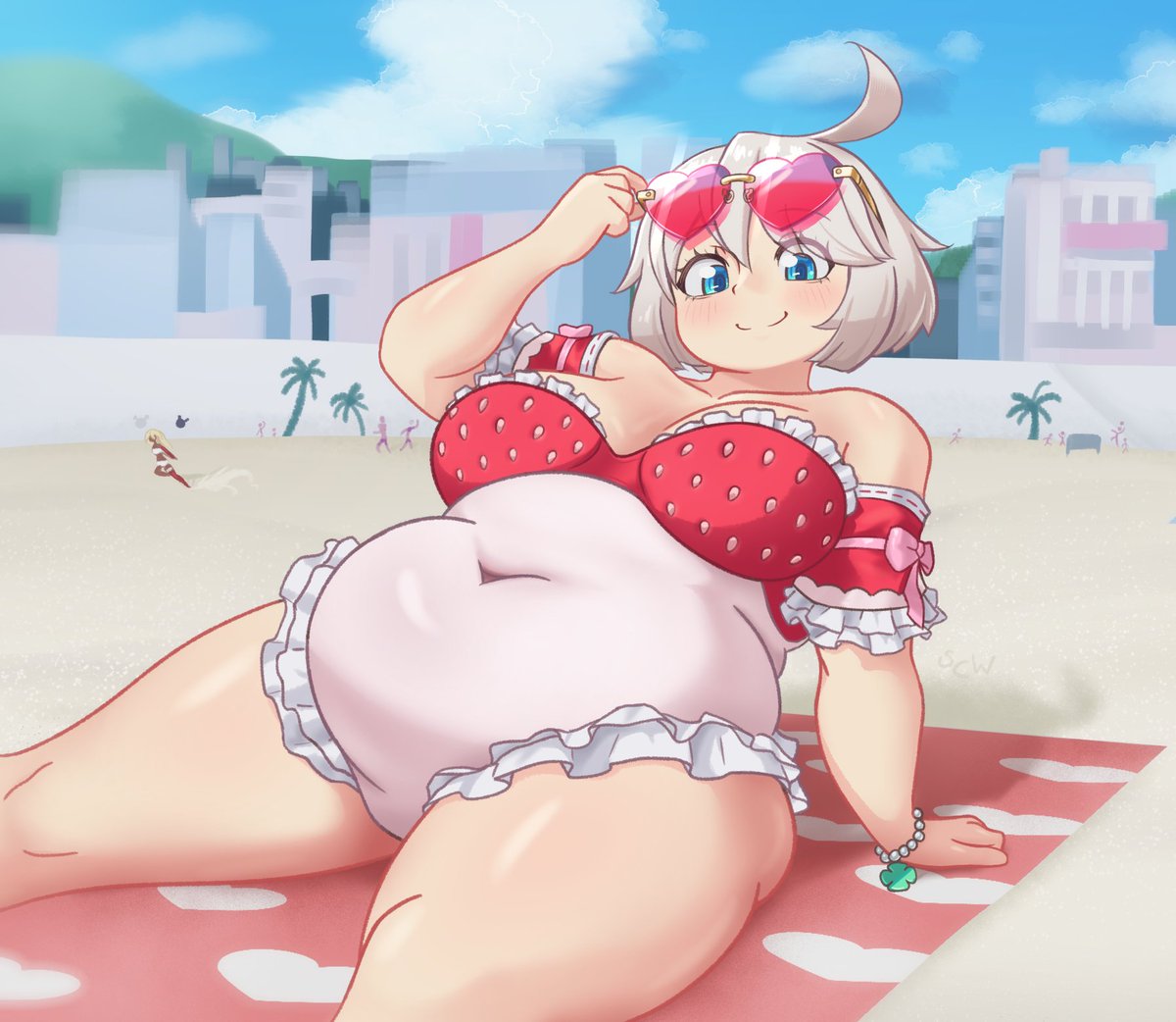 It's still warm enough for a day at the beach, right?
Elphelt is in her strawberry swimsuit! 🍓
#Elphelt