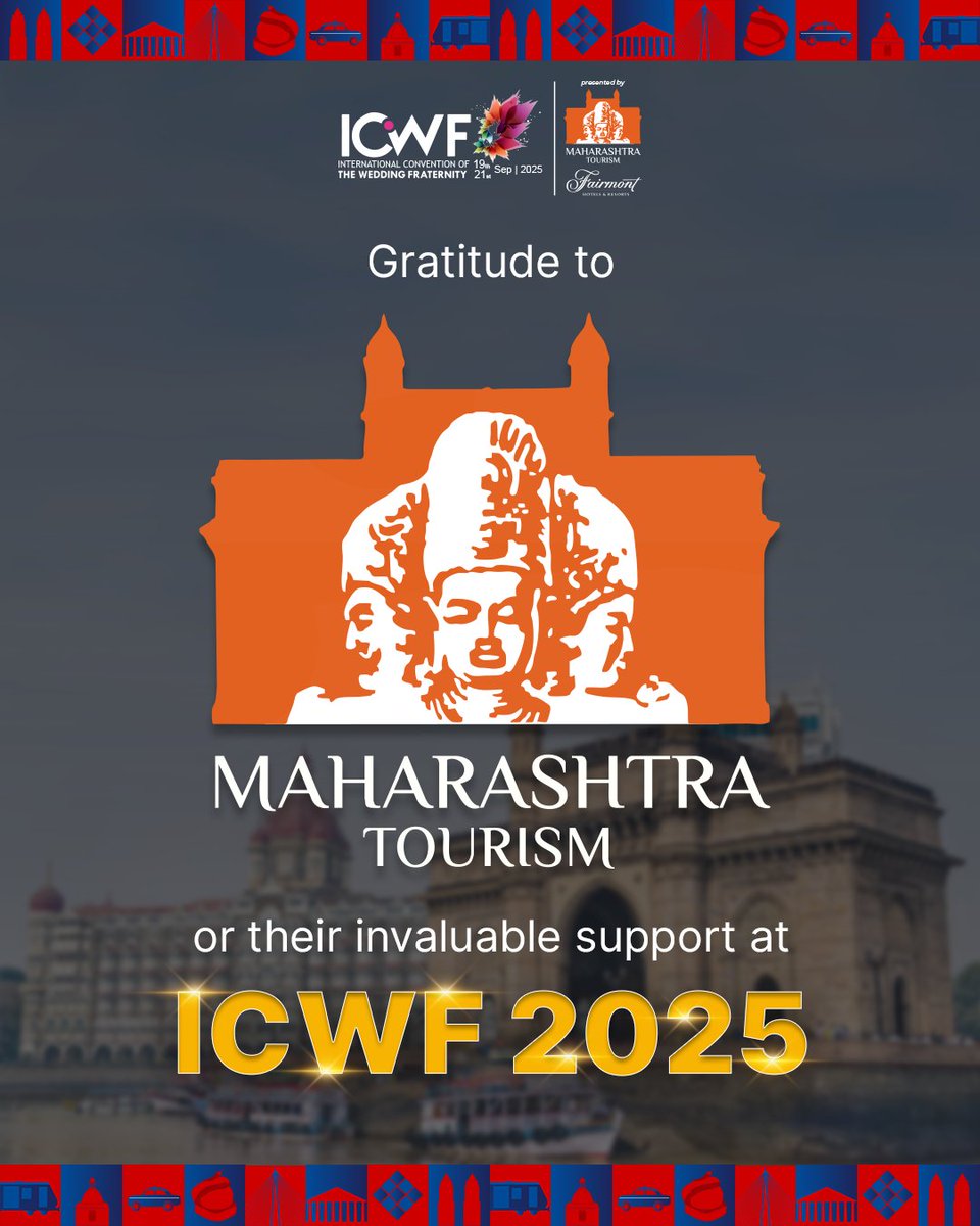 A huge thank you to our Presenting Partner, Maharashtra Tourism! Your support was vital in showcasing Maharashtra as a premier global wedding destination. Mumbai's energy made ICWF 2025 unforgettable. Grateful for your partnership in our monumental success! ✨