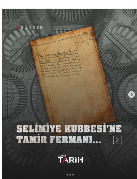 Selimiye Camii kubbesinin tamiri, 1883’te de konuşulmuştu…
Osmanlı arşivlerinde bulunan bir evraka göre, 1883’te Selimiye Camii kubbesi tamir edileceğinde azami özenin gösterilmesi istenmiş ve valinin bizzat tamirata nezaret ederek eserin mevcut halinin korunması emredilmişti.