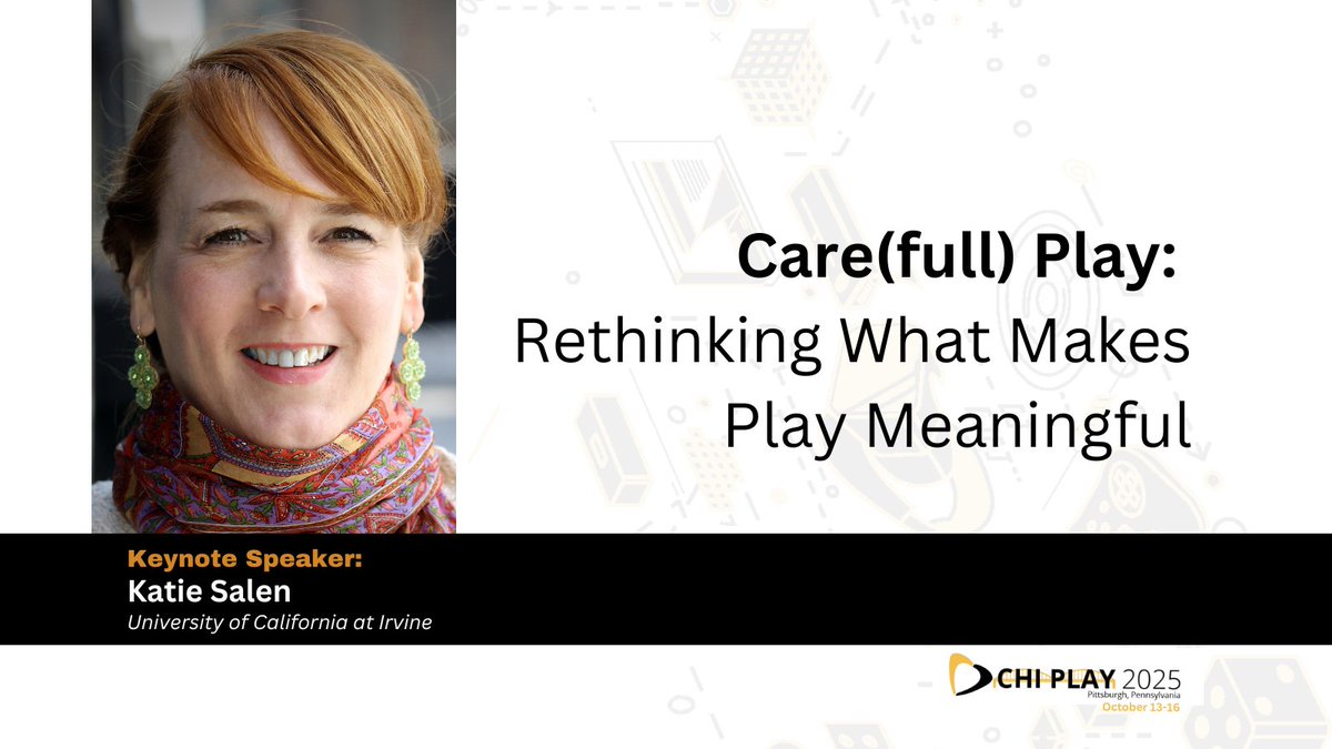 acmchiplay's tweet image. 🎮We’re delighted to announce that Katie Salen will deliver “Care(full) Play: Rethinking What Makes Play Meaningful” as the opening keynote address at #chiplay2025!
Find out more about Katie's keynote here: chiplay.acm.org/2025/opening-k…
@sigchi
#chiplay