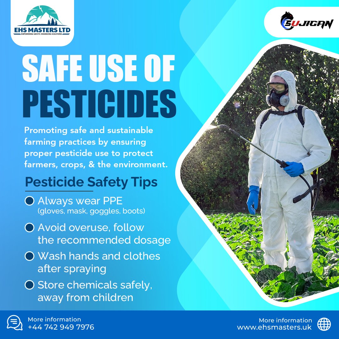 EhsMasters's tweet image. We prioritise safety on every farm. 🌱🛡️👨‍🌾
Follow best practices for safe pesticide use 🌾💪
Protect your crops, your health, and the environment 🌎🌿
#ehsmasters #ehs #london #ppe #workplacesafety #safetyfirst #injuryprevention #HarvestMoon #farmers #Pesticides