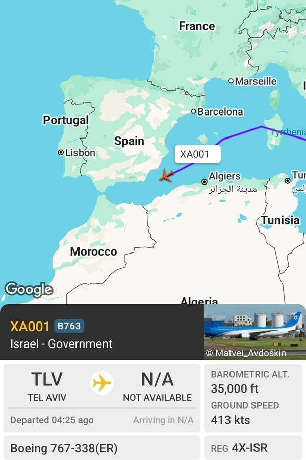 HISTÓRICO
El avión que lleva al primer ministro de Israel a USA, Netanyahu, por primera vez en la historia debe esquivar los cielos europeos por temor a ser detenido y así agrega 600 km más de vuelo, y no poca verguenza