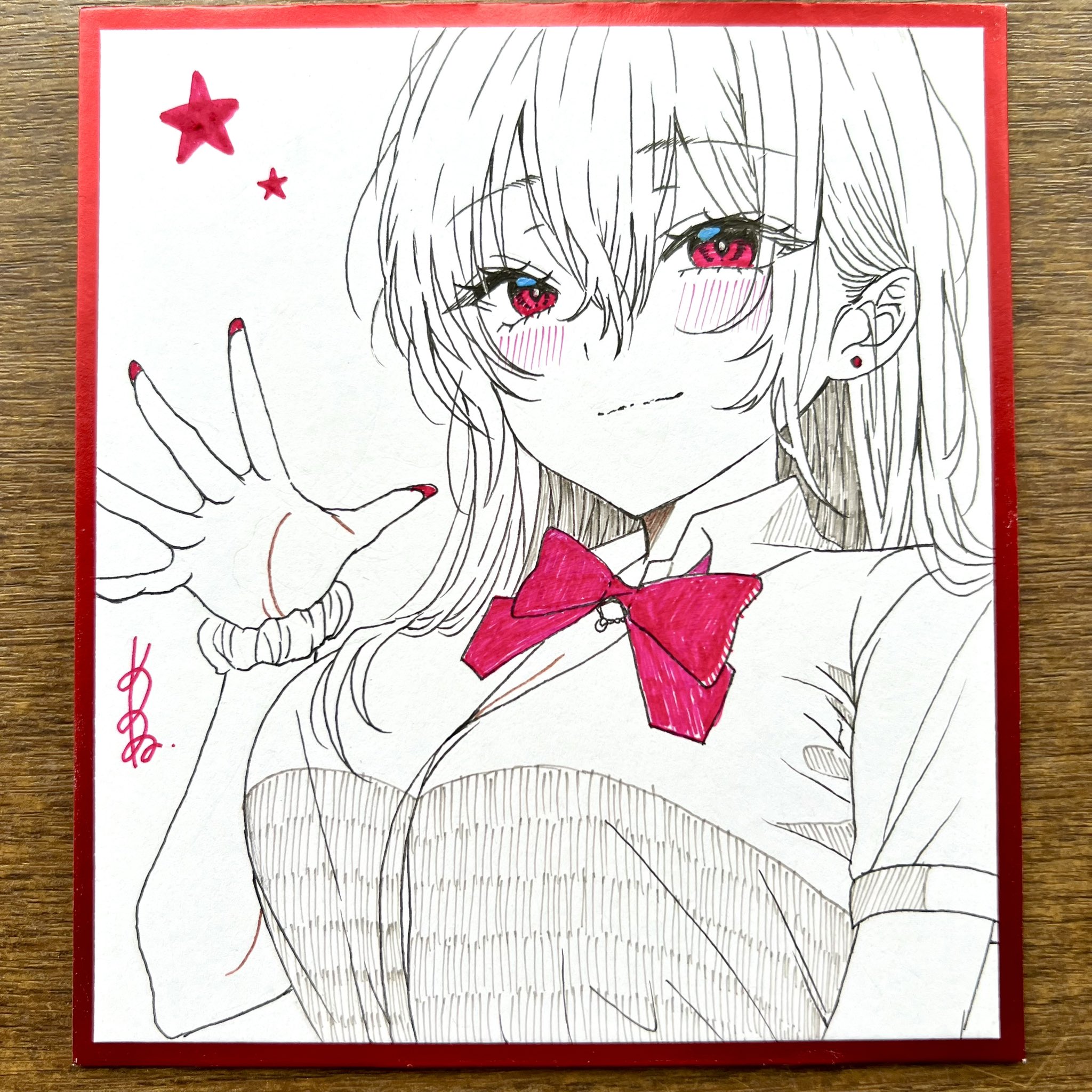 夜*様 アナログイラスト 手描きイラスト 色紙 レッドブラック Amazon.co.jp: No.006手描きイラスト 原画 アナログ 絵