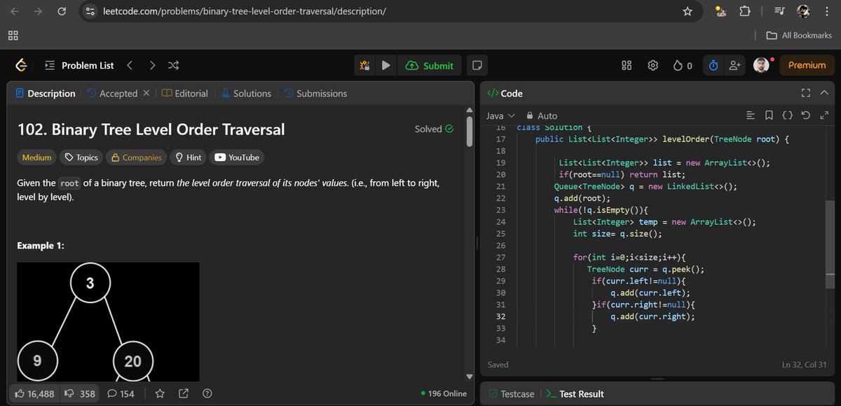 surajgupta85252's tweet photo. #Leetcode #Problem no 102 
Binary tree level order traversal #dsa https://t.co/h6JUMAktd0