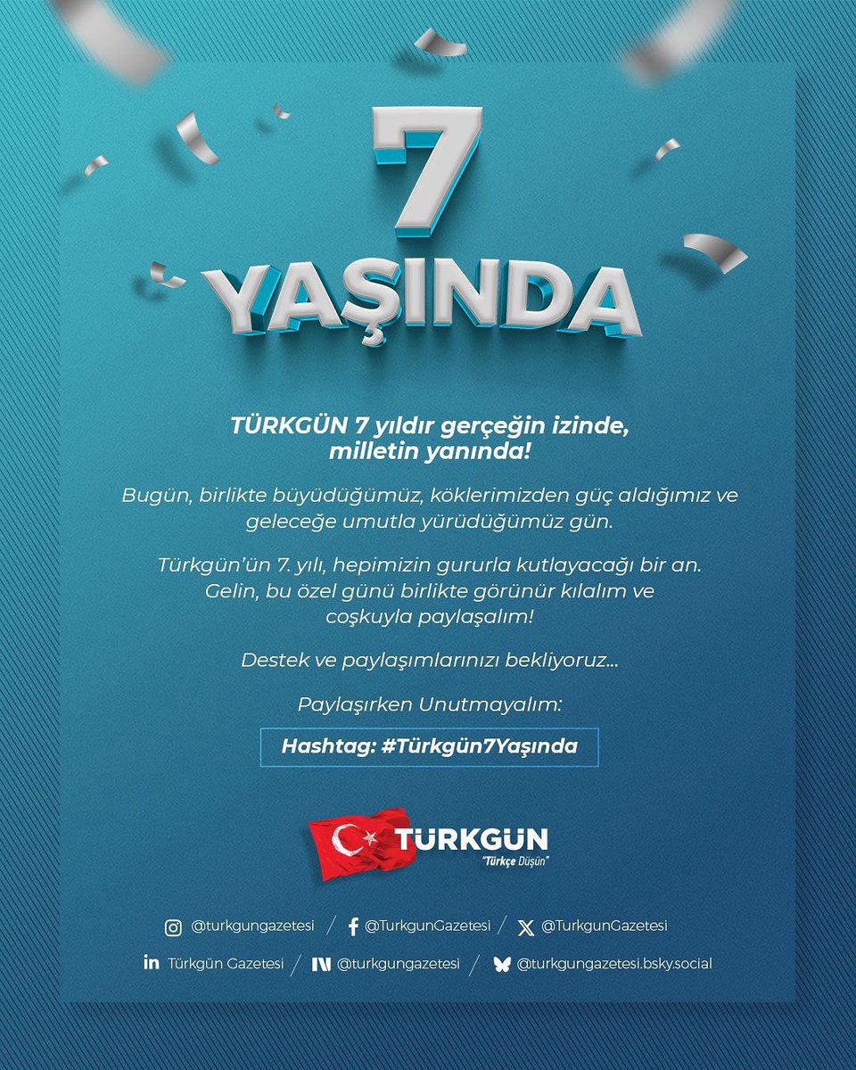 Asırlık Birlik, Sonsuz Kardeşlik ruhuyla, TÜRKGÜN; 7 yıldır 81 ilde, hakikatin peşinde, milletin sesi olmaya devam ediyor. #Türkgün7Yaşında