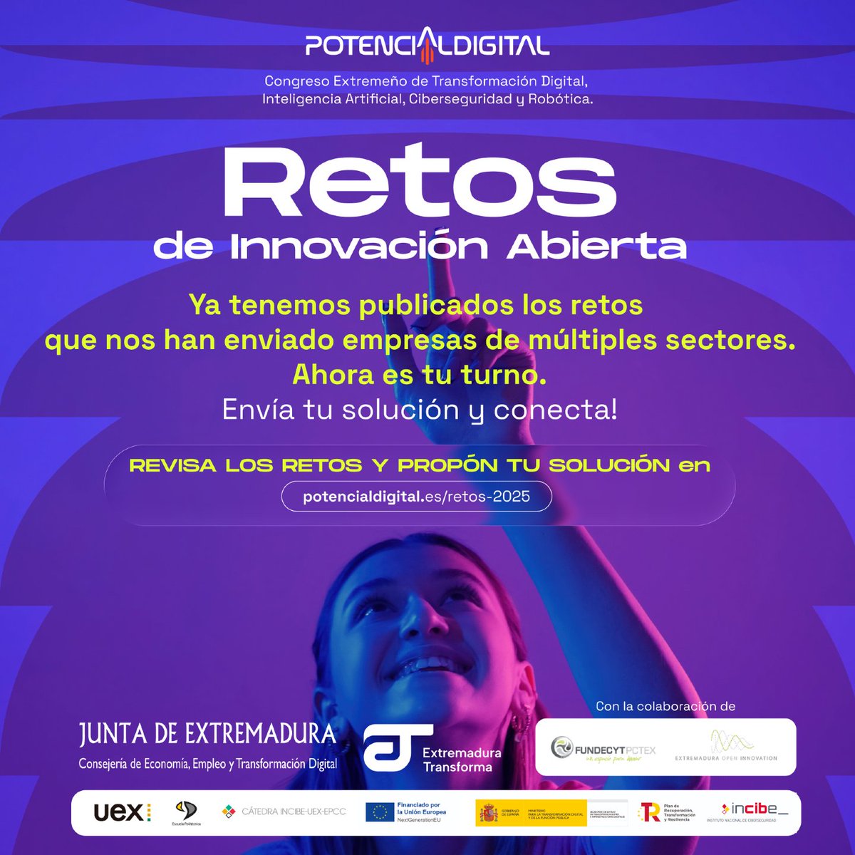 Potdigitalext's tweet image. 🚀 ¡Ya tenemos los Retos de Innovación 2025 en marcha!
Empresas e instituciones han planteado los desafíos que quieren resolver en áreas clave como IA, ciberseguridad, robótica o digitalización.

Y ahora es tu turno 👉 seas startup, investigador, profesional o estudiante, puedes…