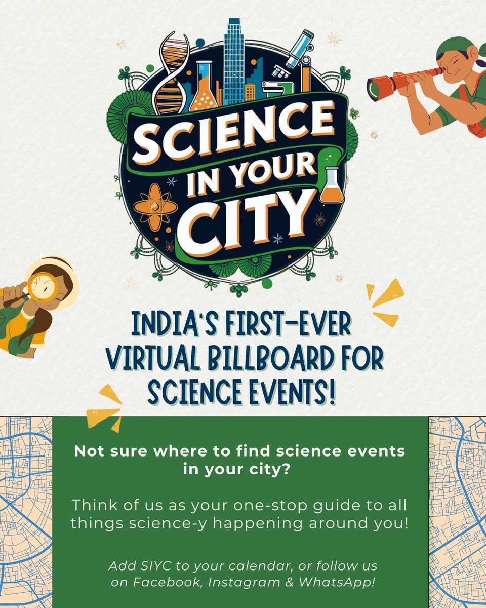 👥A member of the public asked where to find #scienceevents - so we built Science in Your City (SIYC), India’s first virtual billboard for public science events 🔬🌟📅

✨Discover, share &amp; follow: instagram.com/scienceinyourc…