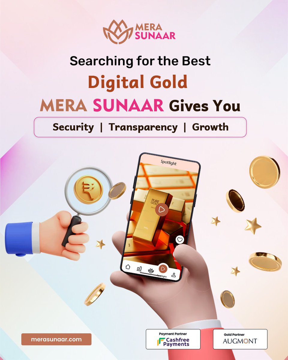 MeraSunaar's tweet photo. Searching for the Best Digital Gold App?
Your search ends with Mera Sunaar – India’s fastest-growing platform for secure and transparent gold savings. 💎
With Security | Transparency | Growth, we make 

👉 Start your journey today: https://t.co/LQdAiqwrZQ
#MeraSunaar #DigitalGold https://t.co/A9o5N11wf1