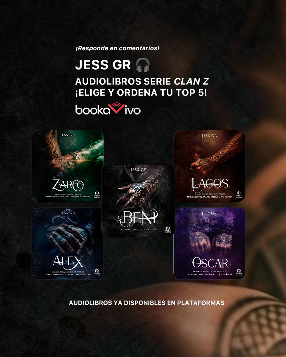 bookavivo's tweet photo. ¿Ya escuchaste la serie Clan Z, de Jess GR? 🔥 Te proponemos un reto: ordena tus favoritos, del 1 al 5 ⚡️ Te leemos en comentarios 🤗 Audiolibros publicados por #BookaVivo 🎧 ¡Ya disponibles en plataformas!
#JessGR #ClanZ #audiolibros https://t.co/rnOyzXTjWS