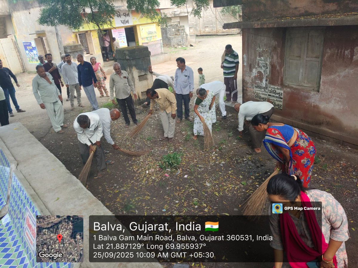 TPjamjodhpur's tweet photo. #SwachhataHiSeva2025 અભિયાન અંતર્ગત જામજોધપુર તાલુકાના બાલવા ગામે 'એક દિવસ,એક કલાક,એક સાથે' શ્રમદાન થીમ હેઠળ સ્વચ્છતા કાર્યક્રમ યોજવામાં આવ્યો. https://t.co/yWFDqZR5is