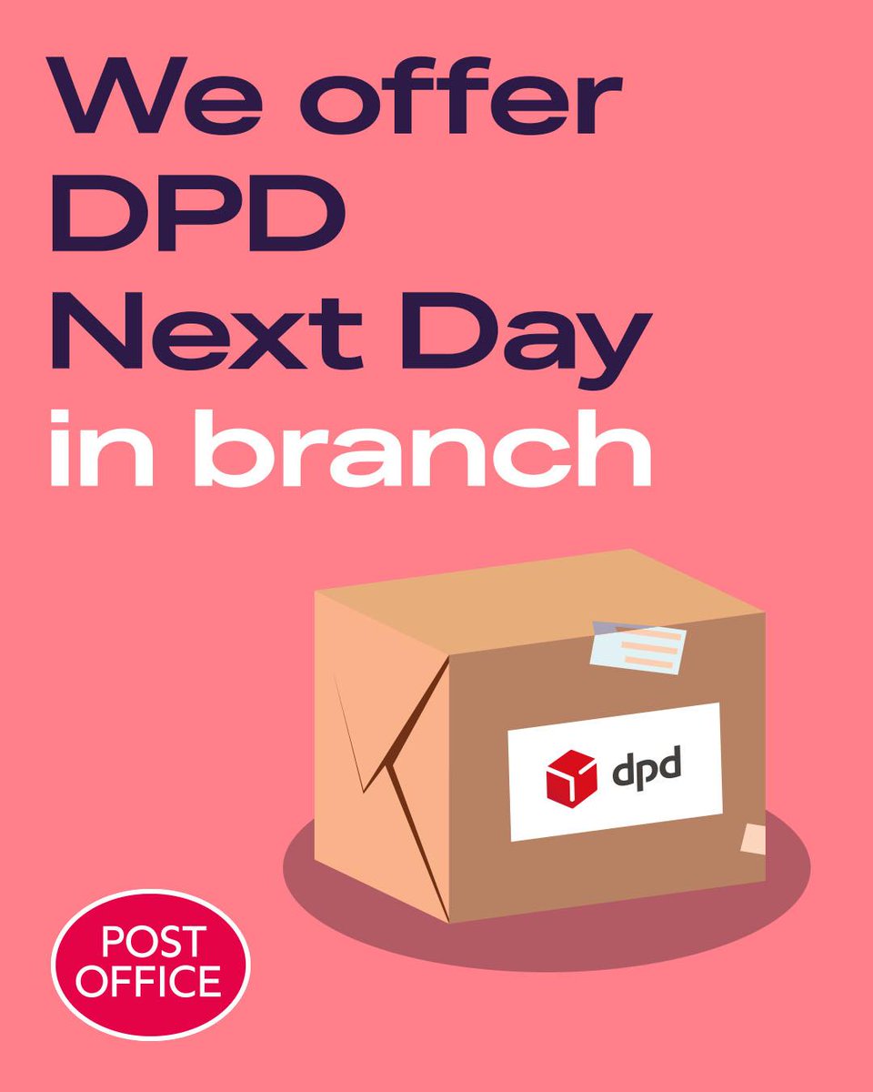 Need it there tomorrow? Get it there fast with DPD!

Pop by and post it with DPD Next Day Delivery, Monday to Saturday, and get real time tracking on all parcels, including compensation cover up to £50