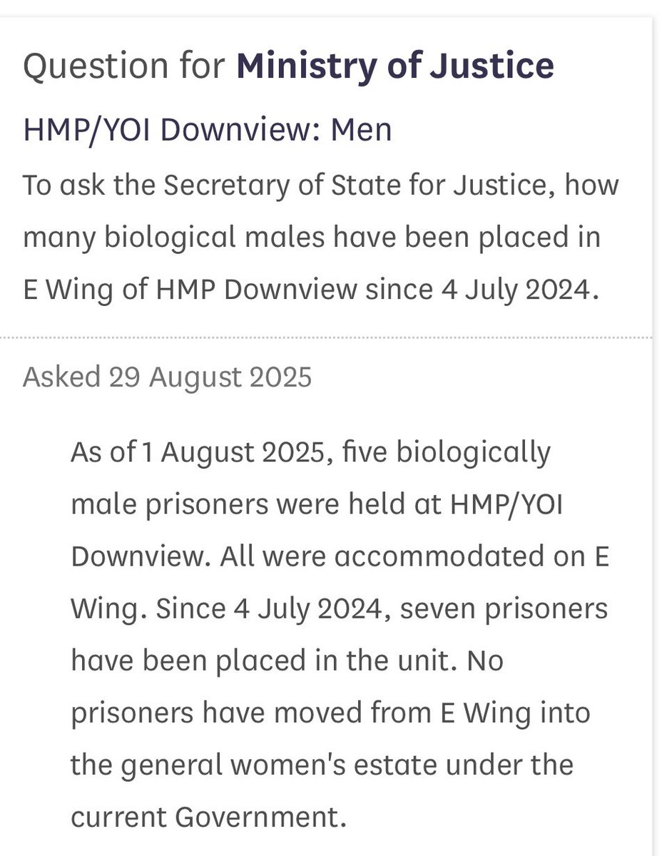 Finally, the Labour Government has admitted they have placed biological males in a women’s prison.  

But they’re still trying to gaslight us into believing that E Wing isn’t part of the women’s estate. 

It very much is.