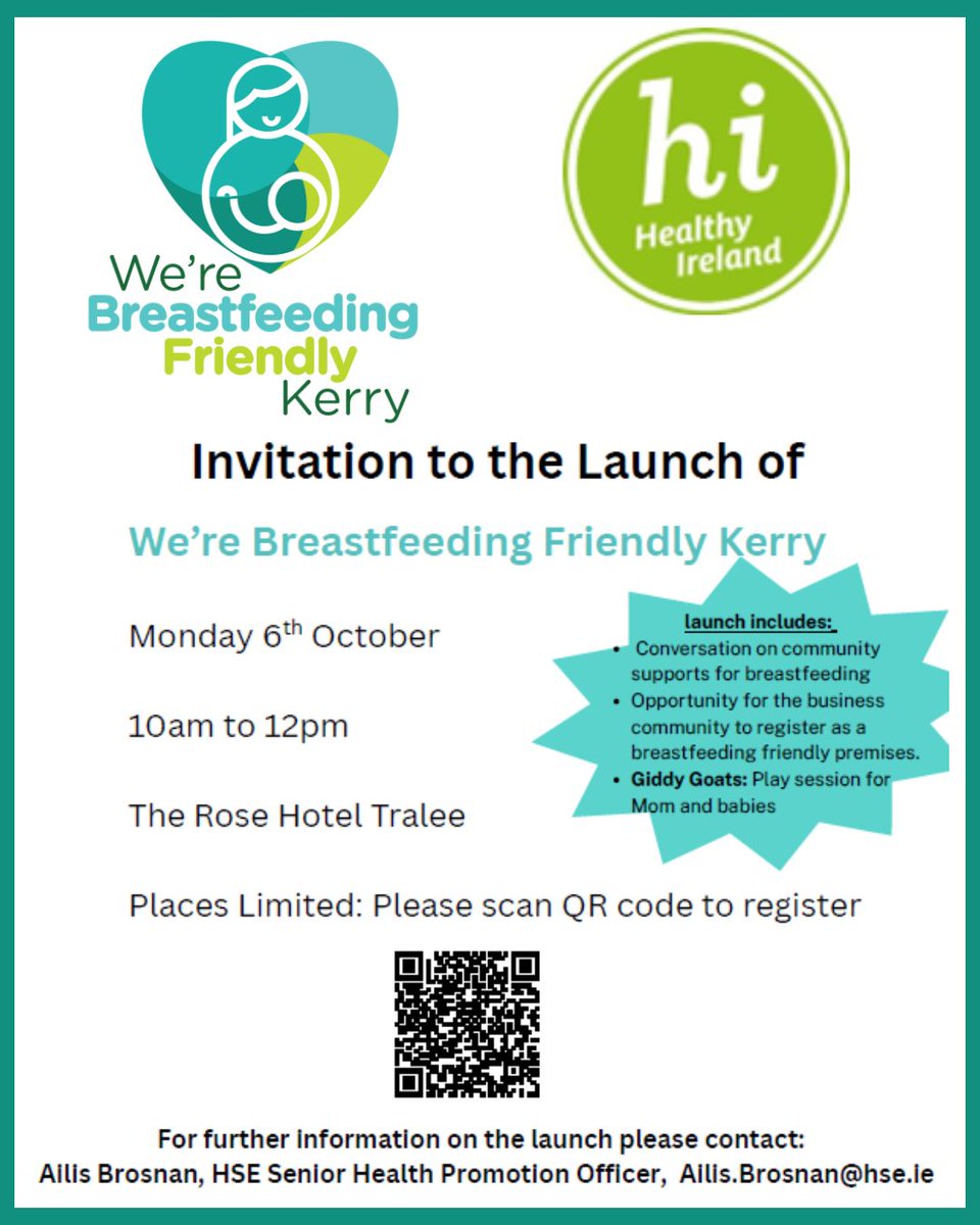 Mari O Donovan (@mariodonovan08) on Twitter photo 🗓️💌Invitation to the launch of We're Breastfeeding Friendly Kerry 🤱- Oct. 6 10am-12pm in The Rose Hotel Tralee register @ bookwhen.com/healthpromotio…
#Breastfeeding 🗓️💌Invitation to the launch of We're Breastfeeding Friendly Kerry 🤱- Oct. 6 10am-12pm in The Rose Hotel Tralee register @ bookwhen.com/healthpromotio…
#Breastfeeding