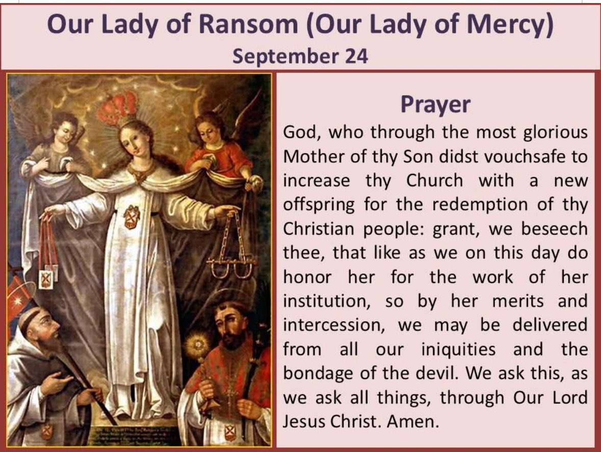 _davided's tweet image. We are confronted with the captivity of sin every day in our own lives, as well as those we come into contact with. Through the spread of our faith, our personal prayers and penances, we ask Our Lady of Ransom—to help them in lives, and cast off the shackles of sin!