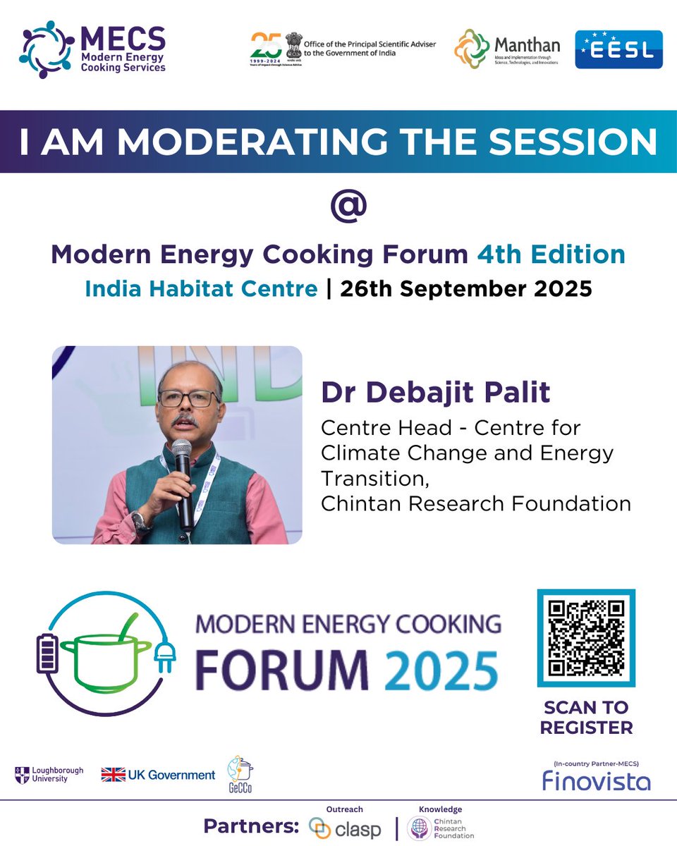 Join me at the Modern Energy Cooking Forum 2025 tomorrow at <a href="/IHCDelhi/">India Habitat Centre</a> where I'll be moderating the session on "Decarbonising India’s #Cooking Sector". <a href="/ChintanResearch/">CRF India</a> is the knowledge partner for the session &amp; we will be releasing an #IssueBrief on d subject. 
<a href="/Finovista/">Finovista</a> <a href="/UKMECS/">Modern Energy Cooking Services</a>