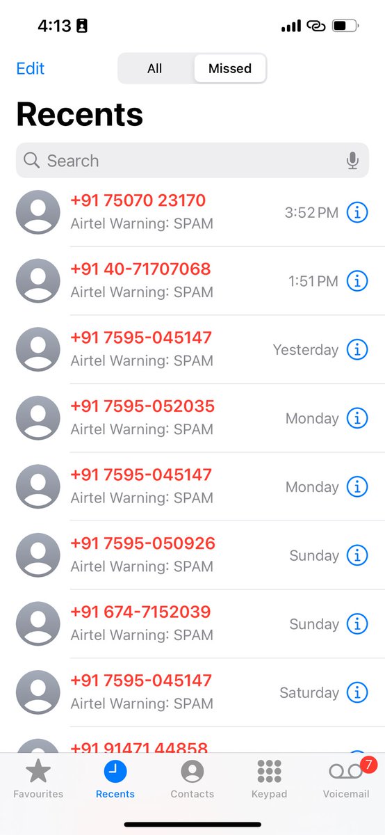 RogerDcruze's tweet photo. @airtelindia @Airtel_Presence #airtel adding another screengrab of the no of spam calls coming in. DND service is ineffective. https://t.co/ItTZJdUsuz