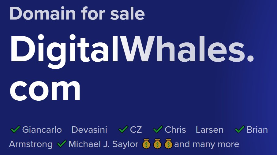 HappyDomain_'s tweet image. ✔Giancarlo Devasini
✔CZ
✔Chris Larsen
✔Brian Armstrong
✔Michael J. Saylor
💰💰💰and many more
DigitalWhales.com is for sale.
#BTC #Bitcoin #ETH #Ethereum #crypto #cryptocurrency #Blockchain #Digital #AI #domains #domainer #domain #domainname #domainnames